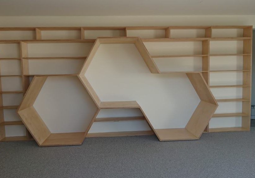Playroom bookcase with reading nooks (upholstered cushions to be added).